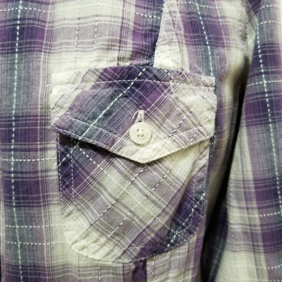 Mudd top Large plaid check button up 3/4 tab sleeve layering 100% cotton - Picture 5 of 14